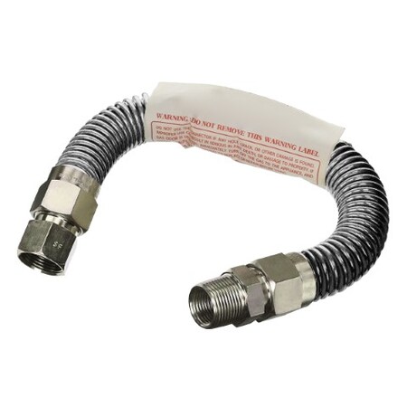 Flextron Gas Line Hose 3/8'' O.D.x18'' Length 1/2" FIPx3/8" MIP Fittings, Stainless Steel Flexible Connector FTGC-SS14-18F